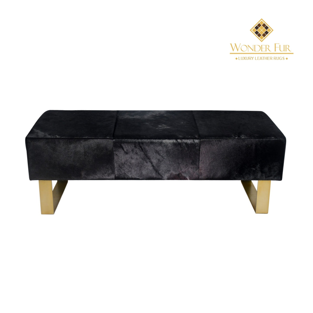 Luxury Natural Cowhide Bench for Office Decor, Handmade Elegance