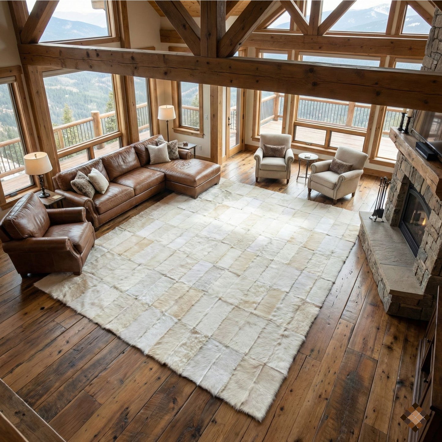Handmade White Natural Goatskin Area Rug
