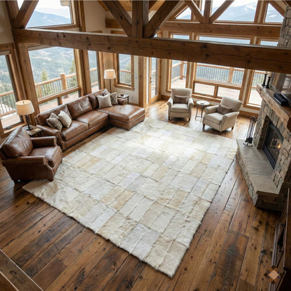 Handmade White Natural Goatskin Area Rug