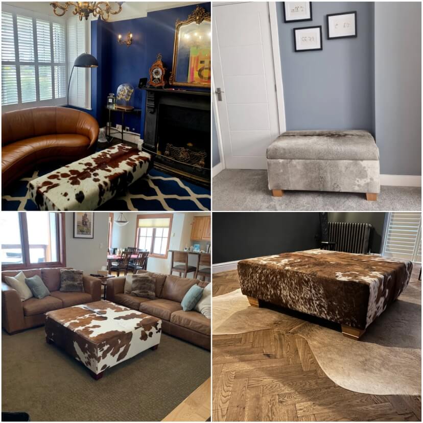 Handmade Natural Cowhide Furniture, Luxury Ottoman Furniture