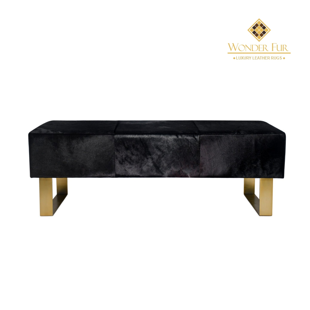 Luxury Natural Cowhide Bench for Office Decor, Handmade Elegance