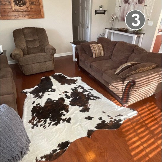 Natural Cow Skin Decor Rugs for Home Decor, Handmade Non Slip Base