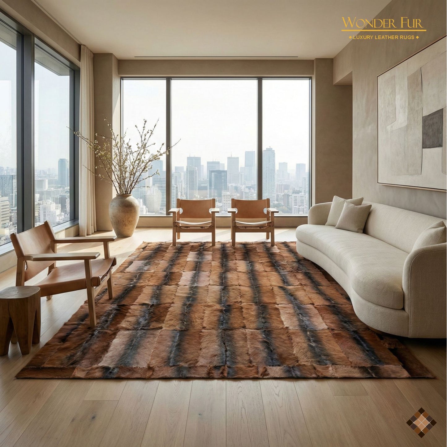 Handmade Genuine Brown Goatskin Area Rug