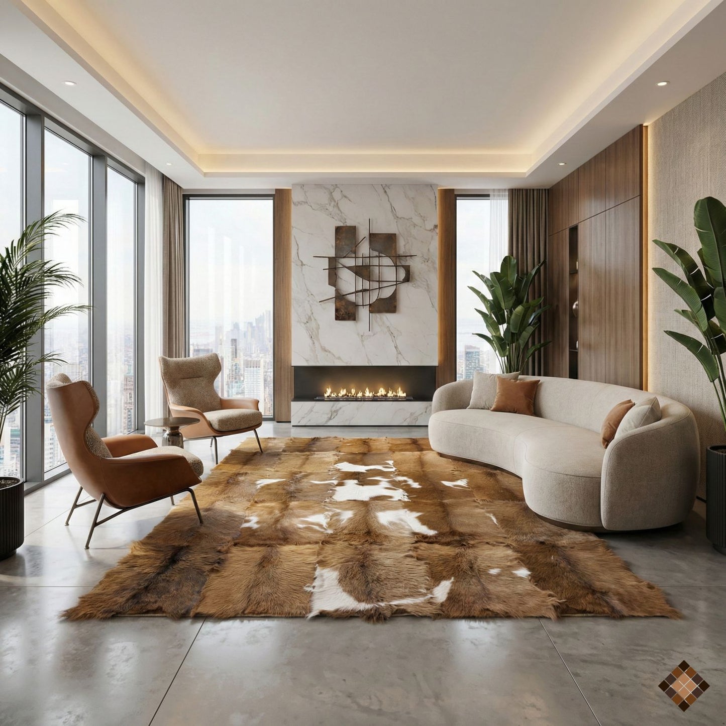 Natural Brown & White Goatskin Area Rug