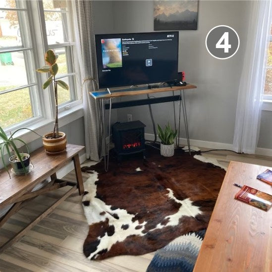 Natural Cow Skin Decor Rugs for Home Decor, Handmade Non Slip Base