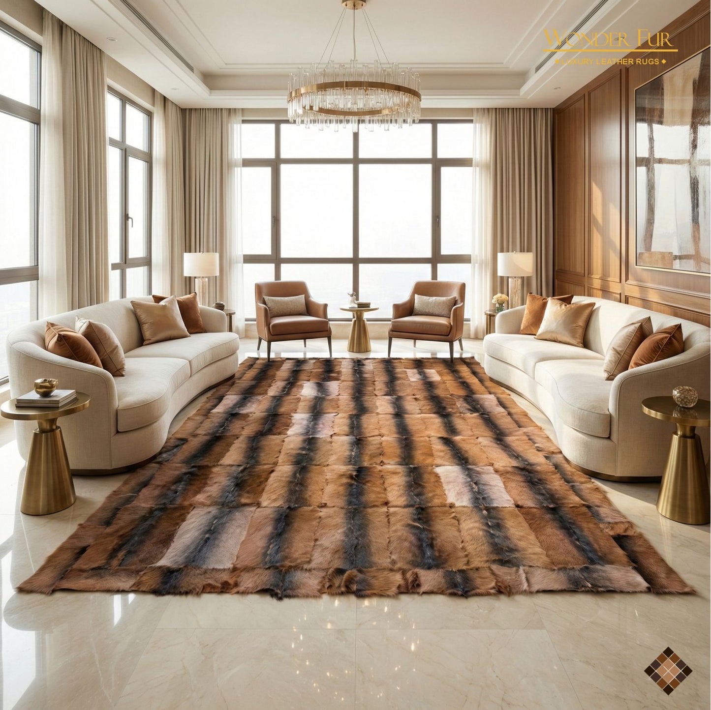 Handmade Genuine Brown Goatskin Area Rug