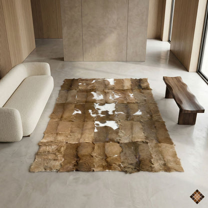 Natural Brown & White Goatskin Area Rug