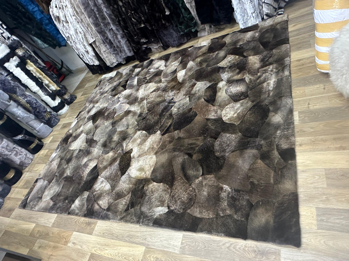 Natural Brown Lambakin Fur Rug, 100% Handmade Shaggy Sheepskin Carpet