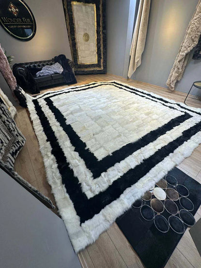 Natural Sheepskin Rug,Modern Handmade Black & White Living Room Accent