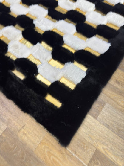 Black & White Geometric Plush Area Rug