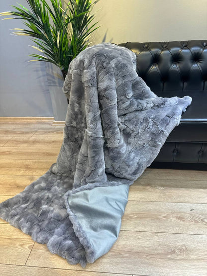 Natural fur Blanket Rex Rabbit, Gray Rex Rabbit Throw Blanket