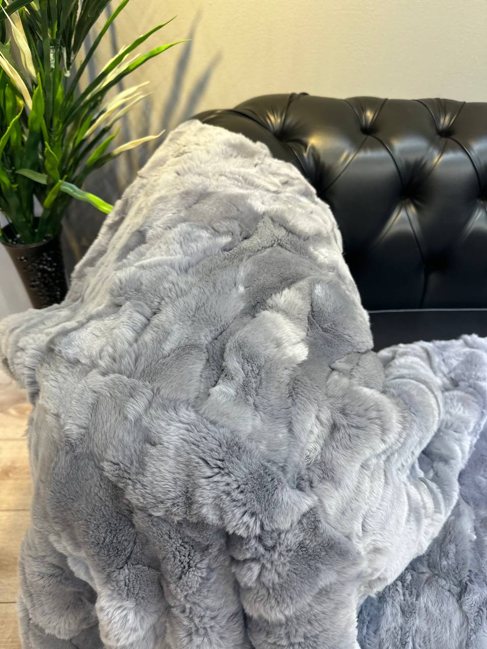 Natural fur Blanket Rex Rabbit, Gray Rex Rabbit Throw Blanket