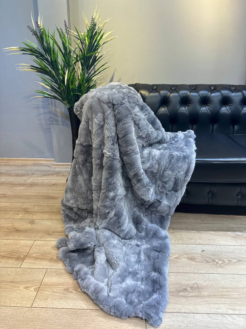 Natural fur Blanket Rex Rabbit, Gray Rex Rabbit Throw Blanket