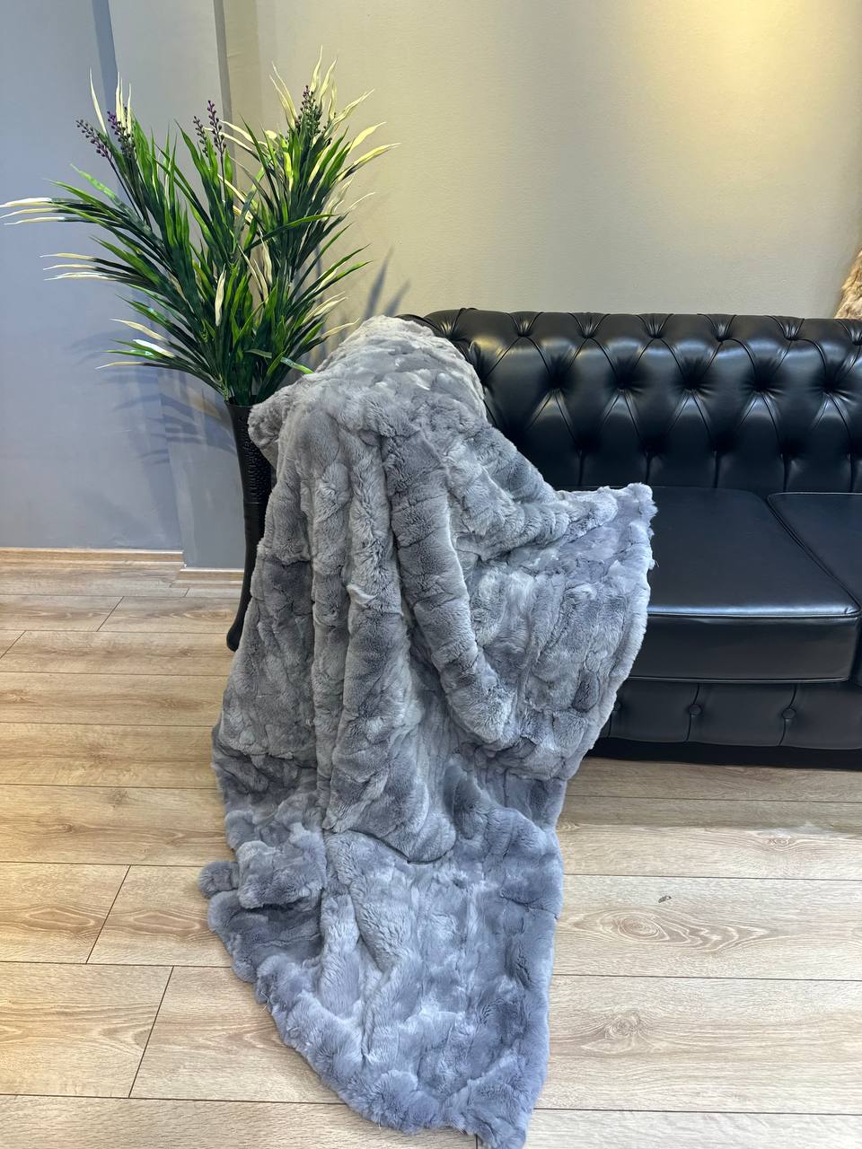 Natural fur Blanket Rex Rabbit, Gray Rex Rabbit Throw Blanket