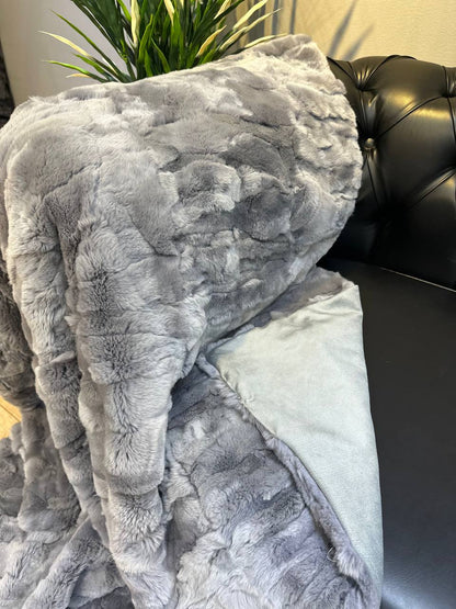 Natural fur Blanket Rex Rabbit, Gray Rex Rabbit Throw Blanket