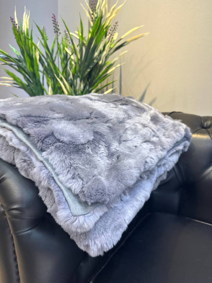 Natural fur Blanket Rex Rabbit, Gray Rex Rabbit Throw Blanket