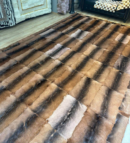 Handmade Genuine Brown Goatskin Area Rug