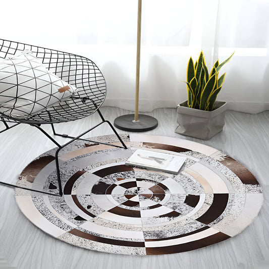 Unique Natural Leather Handmade Cow Skin Carpet, Colorful Cowhide Round Rug