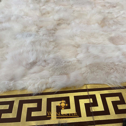 Handmade Custom Gray Natural Sheepskin Rug with Gold-Edged Creamy Rug