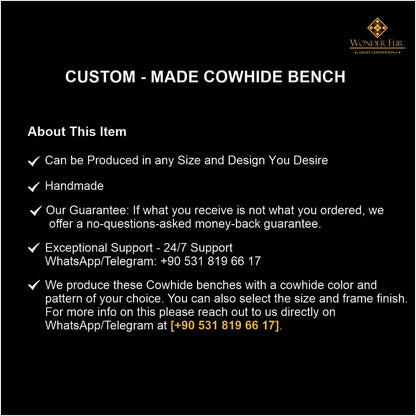 Custom Cowhide Bench, 100% Genuine Leather Handmade Bench For Bedroom