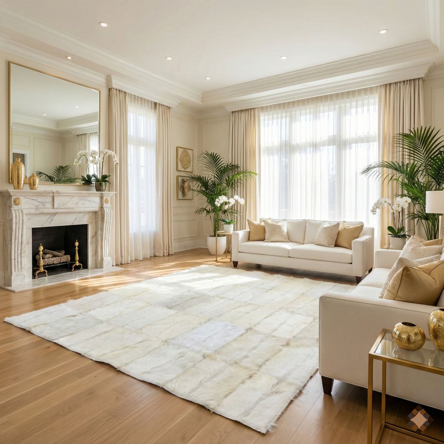 Handmade White Natural Goatskin Area Rug