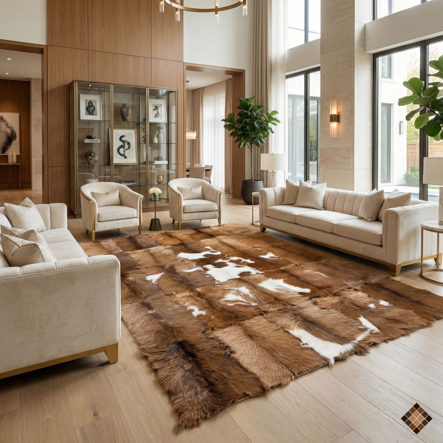 Natural Brown & White Goatskin Area Rug