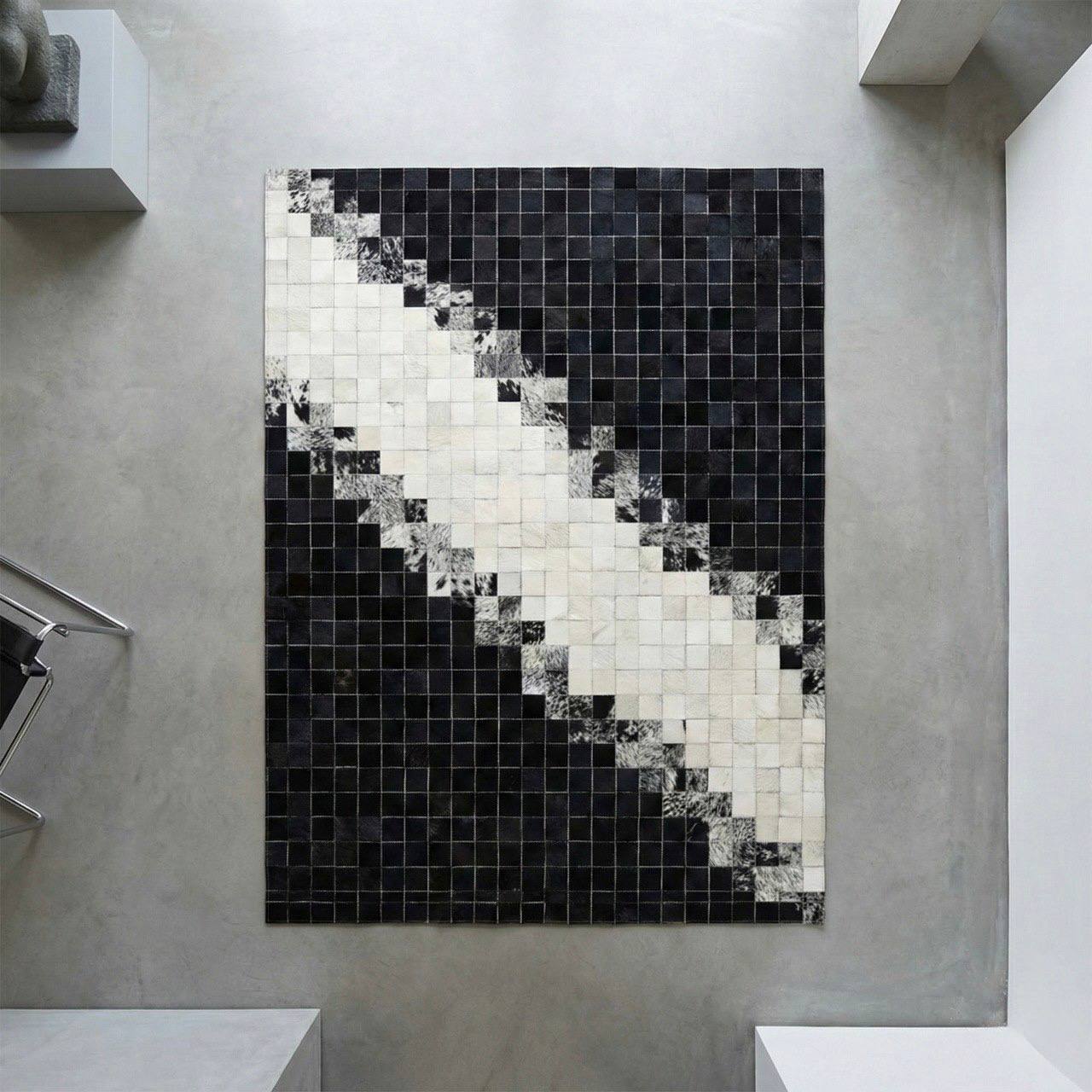 Unique Black and White 100% Natural Cowhide Patchwork Rug, Handmade Cow Skin Non Slip Rug