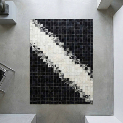 Unique Black and White 100% Natural Cowhide Patchwork Rug, Handmade Cow Skin Non Slip Rug