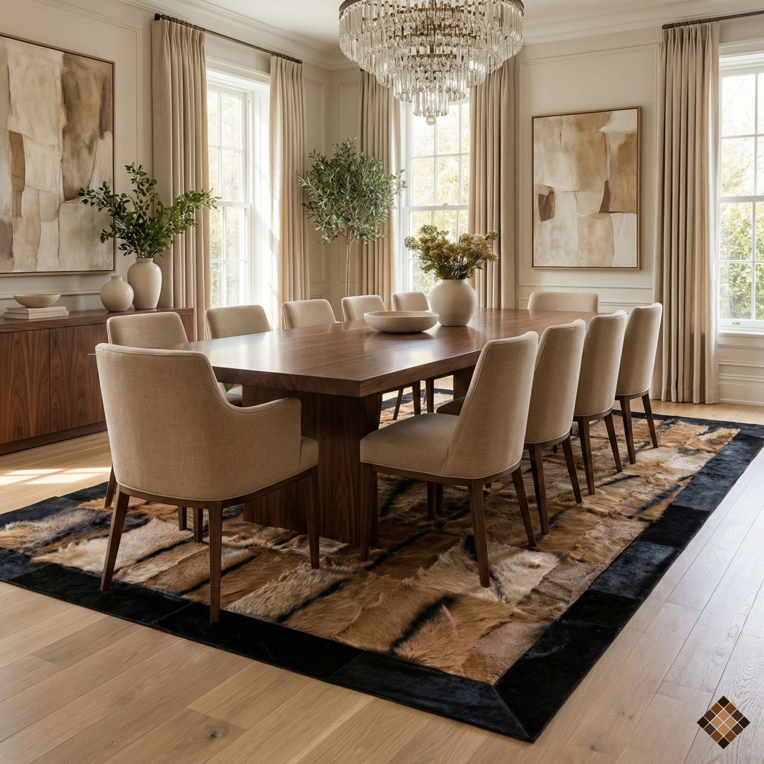 Natural Goatskin Area Rug with Black Suede Border - WONDERFURRUG