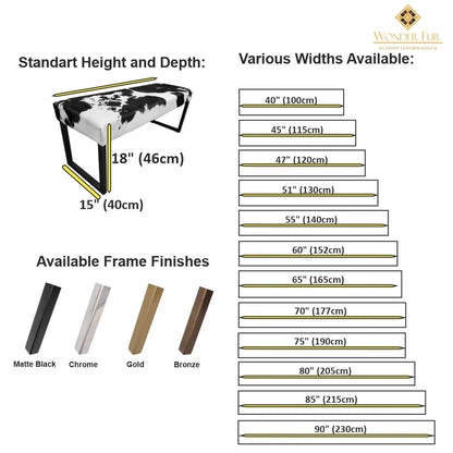 Ultra Soft Cow Leather Bench for All Rooms, Custom Colour Leather and Legs