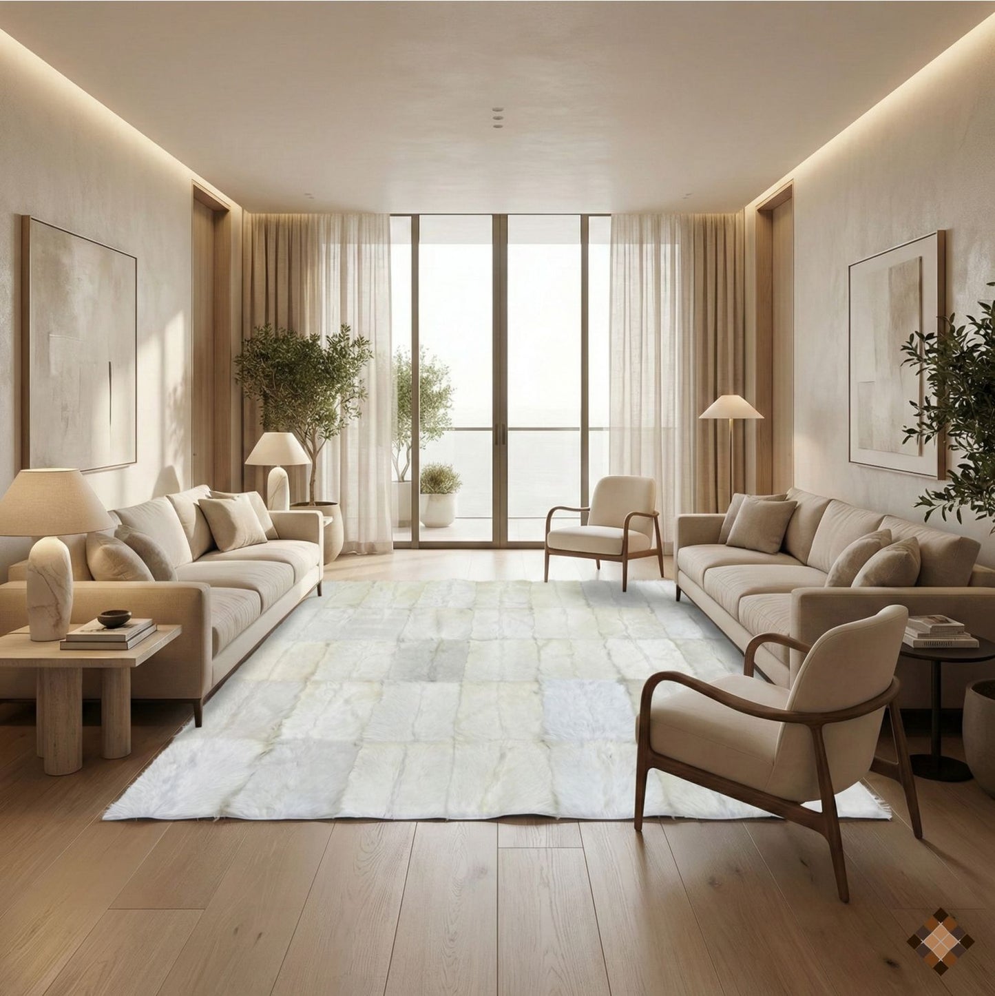 Handmade White Natural Goatskin Area Rug