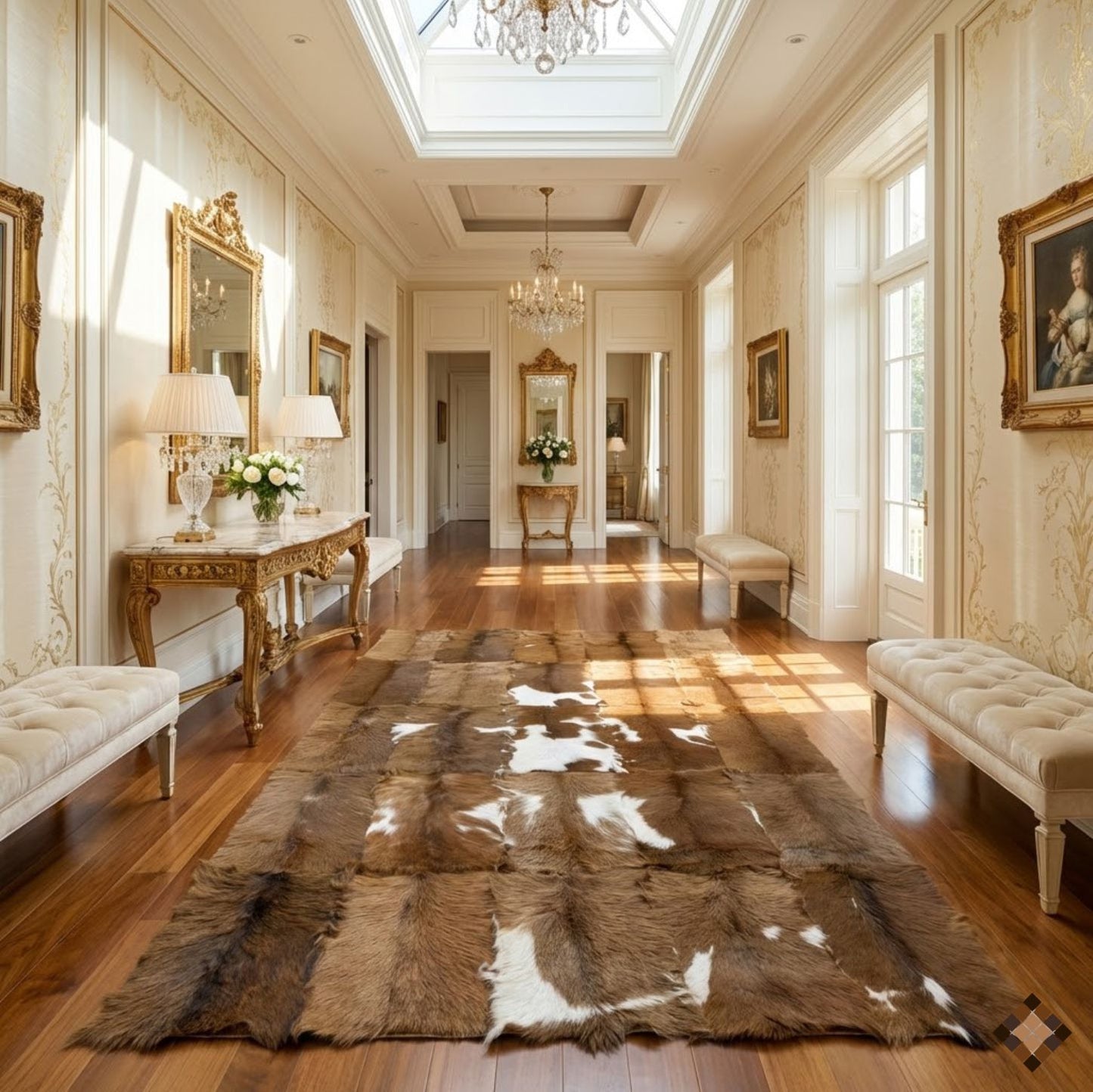 Natural Brown & White Goatskin Area Rug
