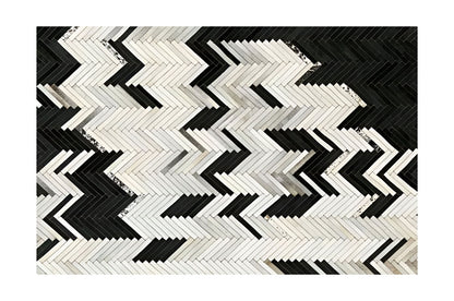 Unique Black White Natural Cowhide Area Rug, Handmade Rug for Living Room