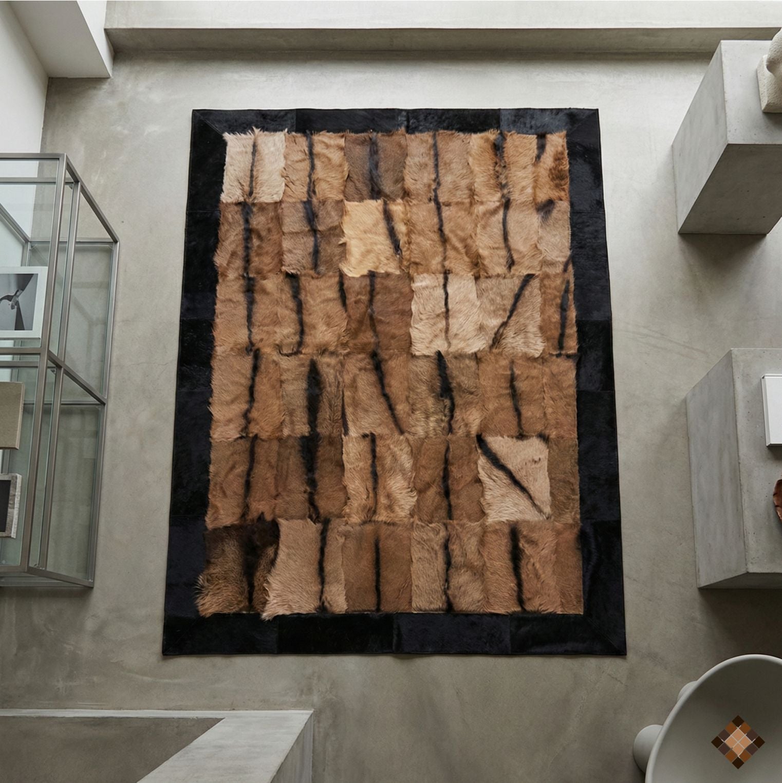 Natural Goatskin Area Rug with Black Suede Border - WONDERFURRUG
