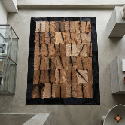 Natural Goatskin Area Rug with Black Suede Border - WONDERFURRUG