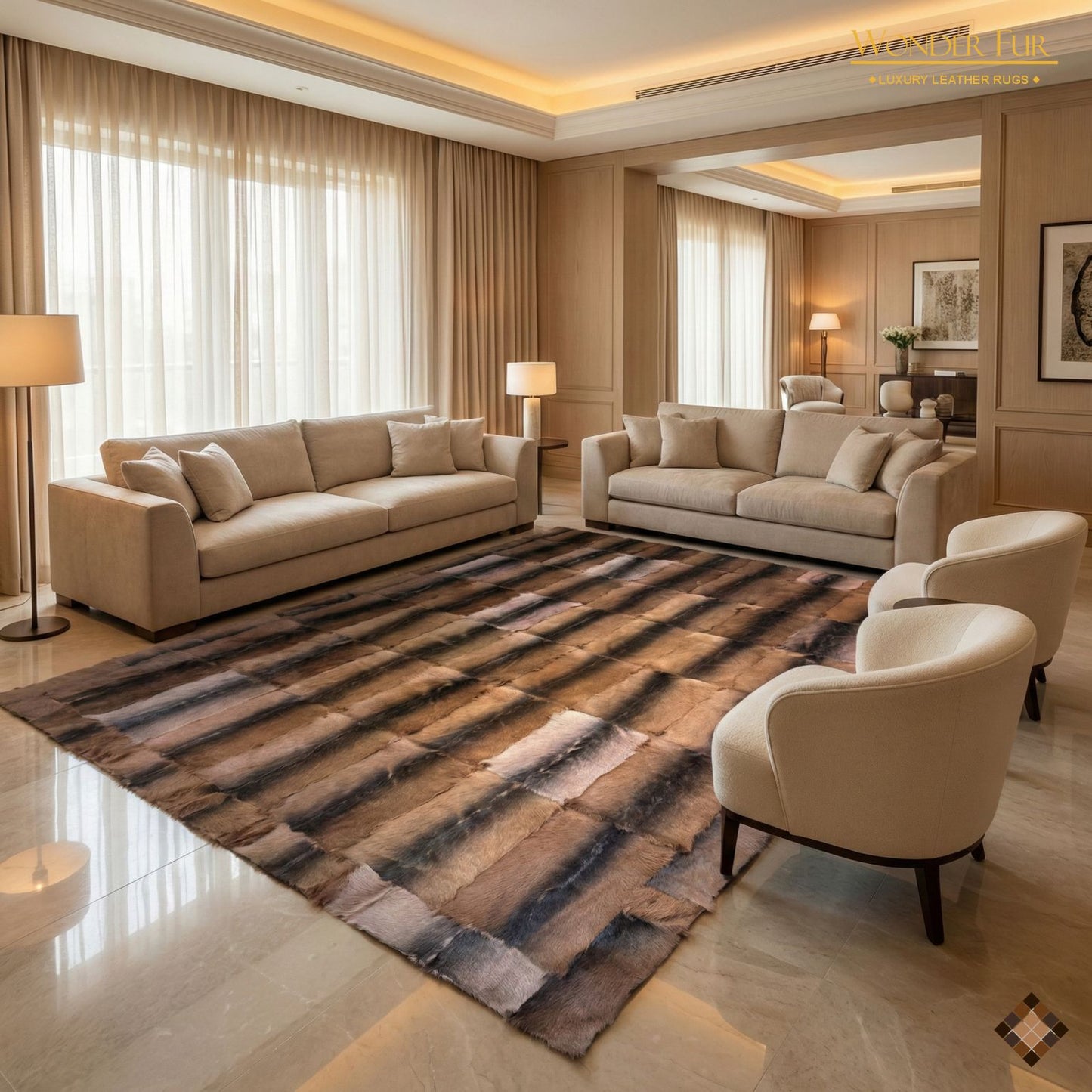 Handmade Genuine Brown Goatskin Area Rug
