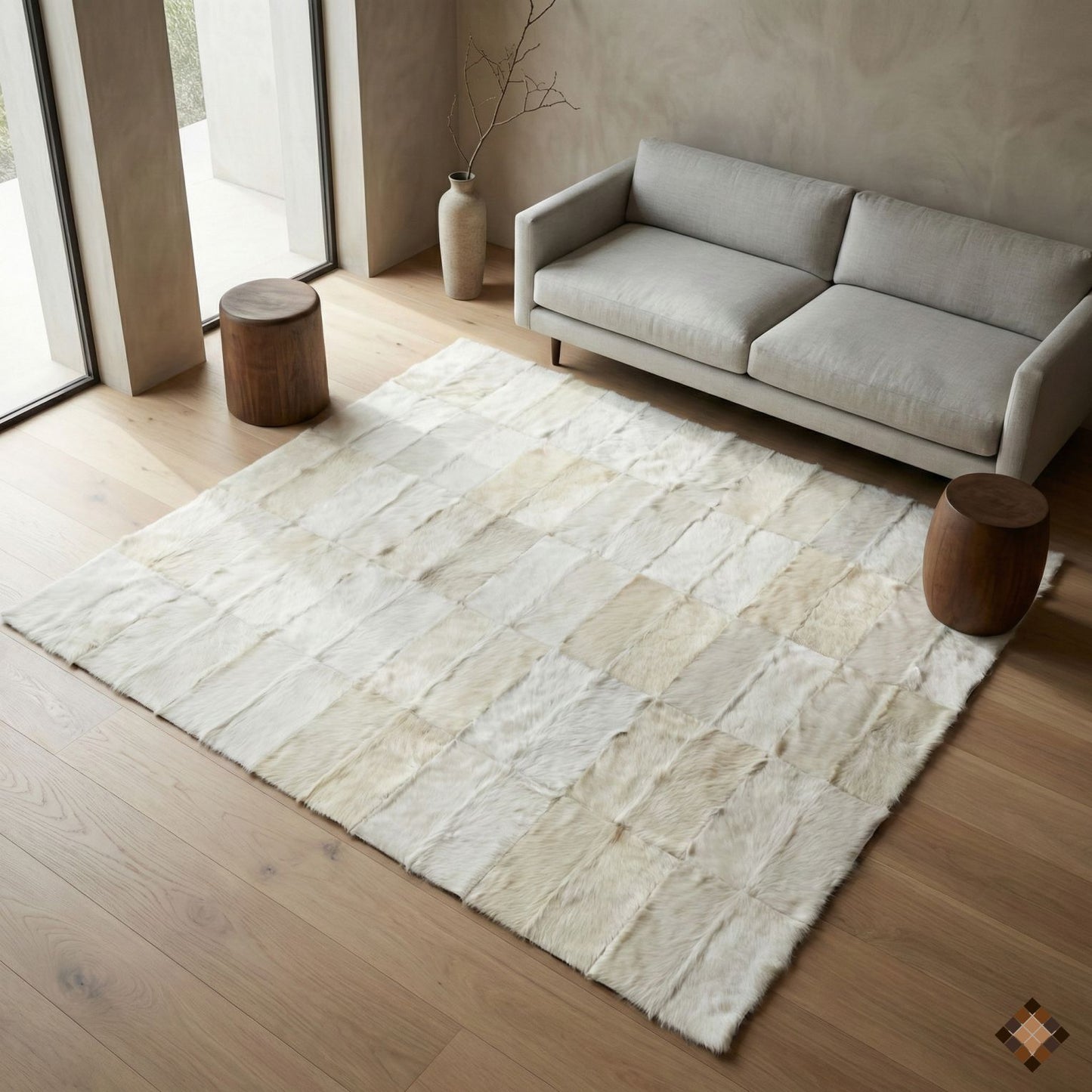 Handmade White Natural Goatskin Area Rug