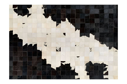 Black and White Natural Cowhide Patchwork Rug, Handmade Cow Skin Non Slip Rug