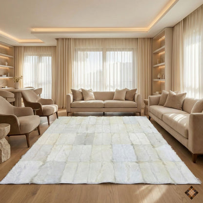 Handmade White Natural Goatskin Area Rug