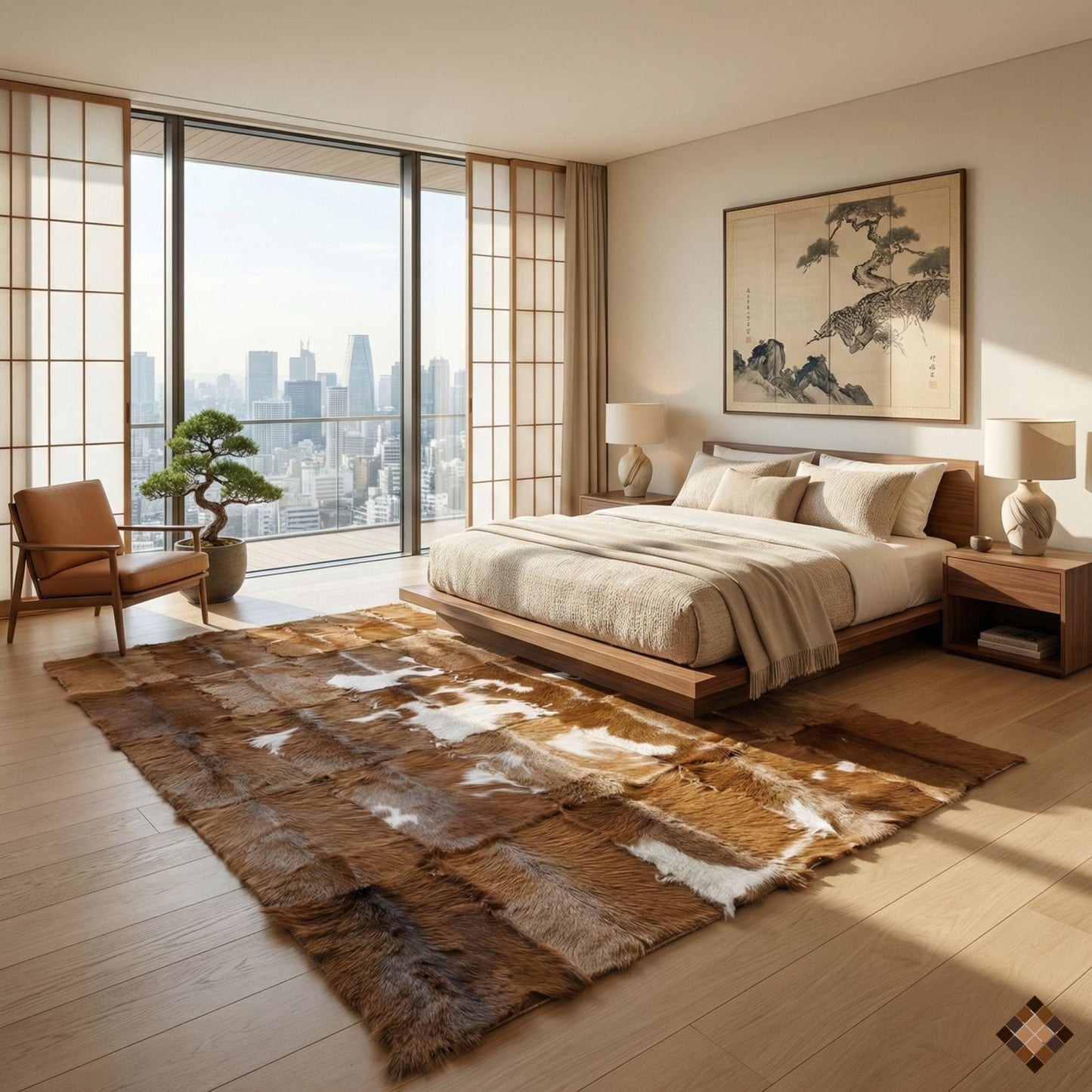 Natural Brown & White Goatskin Area Rug