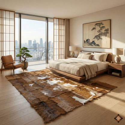 Natural Brown & White Goatskin Area Rug