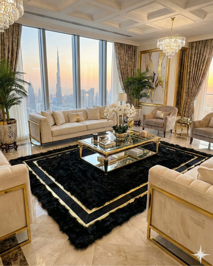 Natural Sheepskin Rug,Modern Handmade Black Living Room Accent