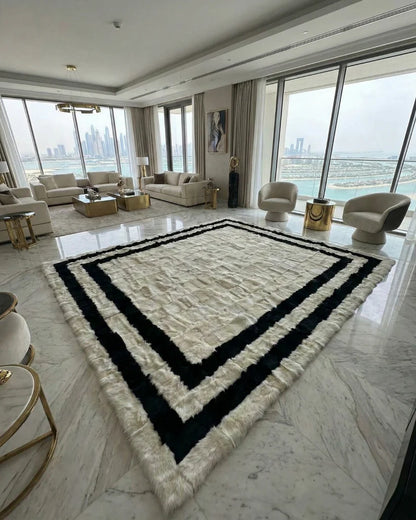 Natural Sheepskin Rug,Modern Handmade Black & White Living Room Accent