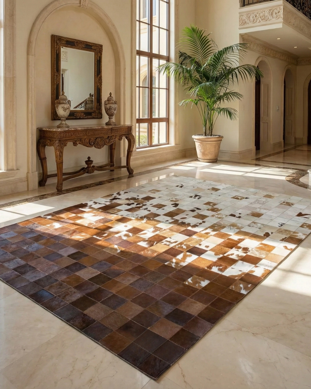 Modern Designed Brown Cream Area 8x10 Rug for Living Room Scandinavian Patchwork Carpet Non Slip Rug