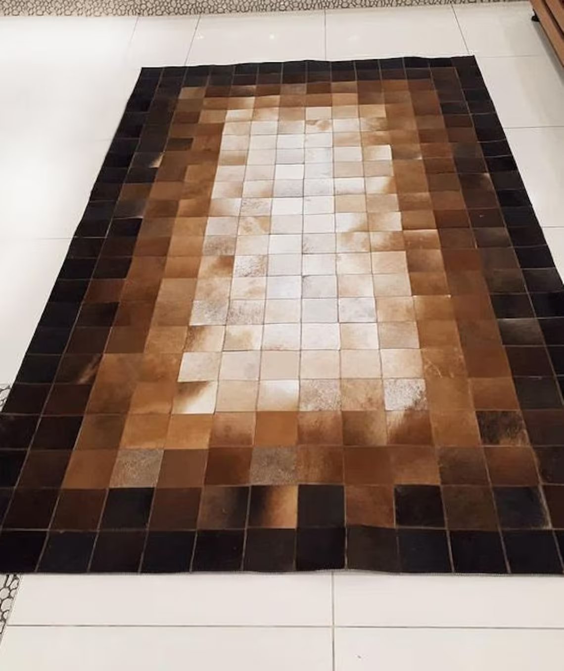 American Style Real Cowhide Tricolor Area Rug , Handmade Non Slip Rug