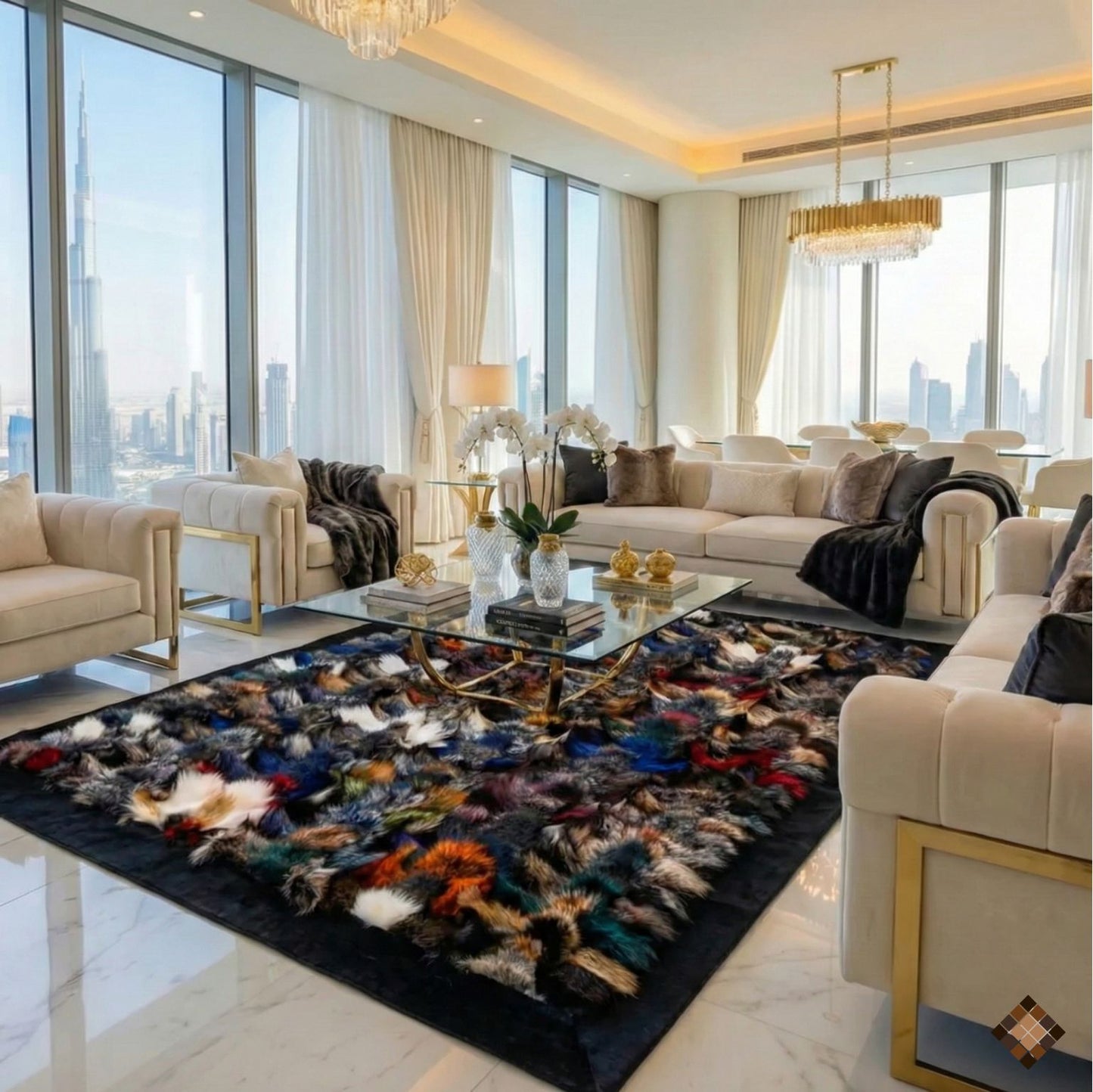 Genuine Fox Fur Area Rug | Handmade Luxury Real Fur Rug