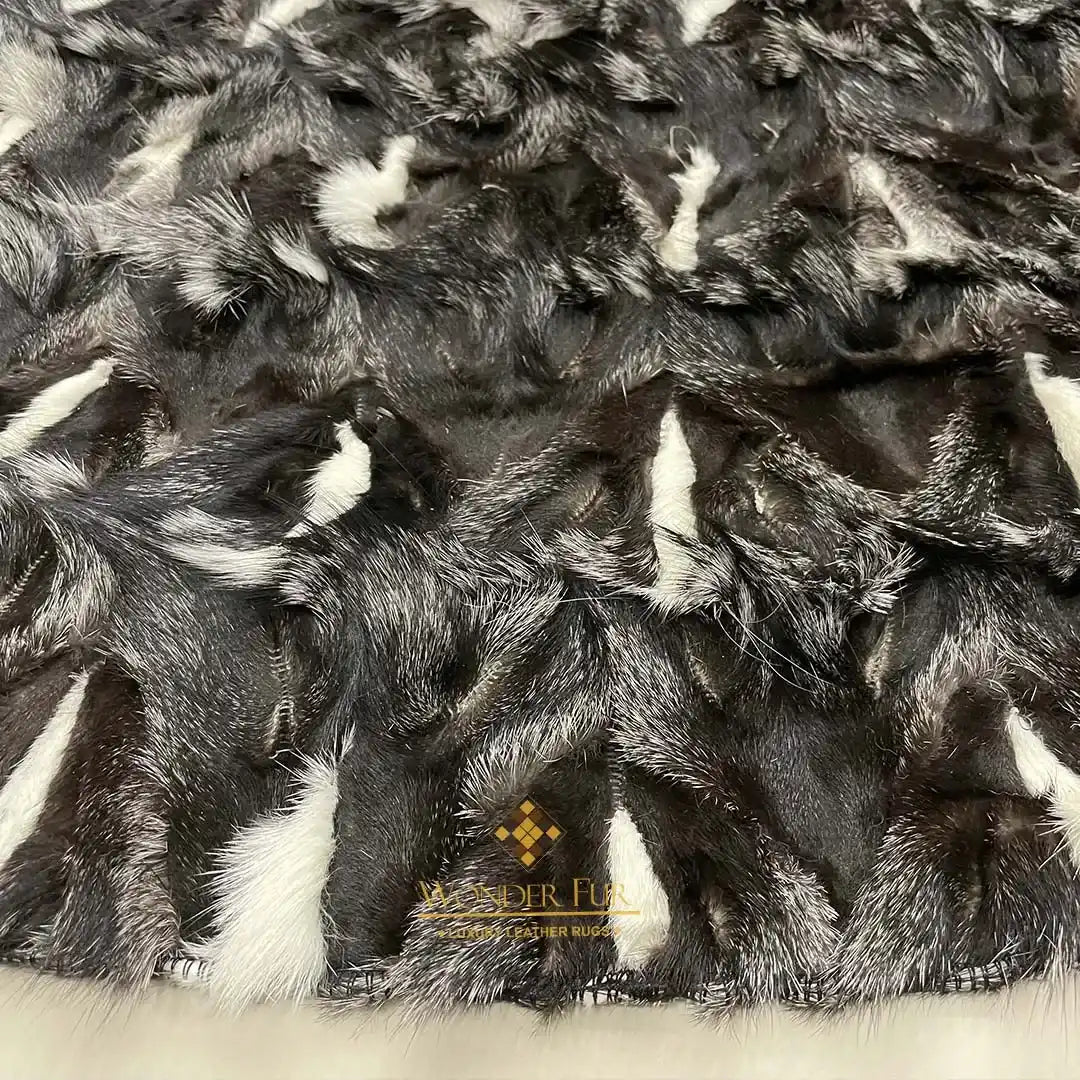 Authentic Black and White Round Real Fox Fur Area Rug - Wonder fur rug Rug Wonder Fur Rug Wonder fur rug