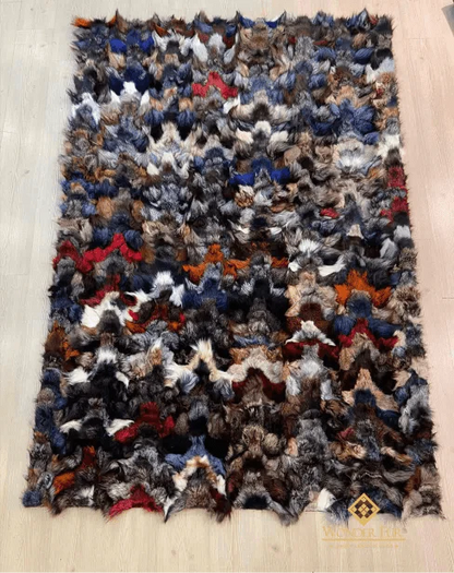 Authentic Multicolor Genuine Fluffy Fox Fur Area 4x6 Rug for Child Room - Wonder fur rug Rug Wonder Fur Rug Wonder fur rug