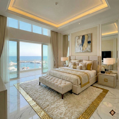 Beige Sheepskin Area Rug with Gold Border – Handmade Luxury Comfort