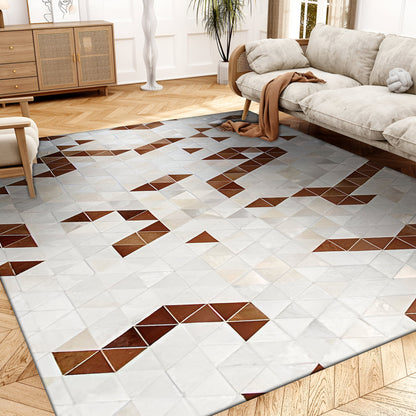 Beige and Brown Cowhide Patchwork Area Rug, Unique Handmade Natural Rug